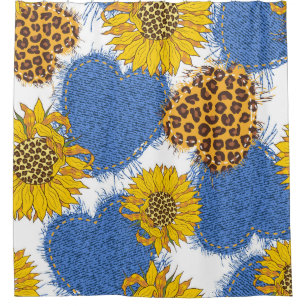 Rideaux De Douche Coeurs Denim en tissu avec bords déchirés et le