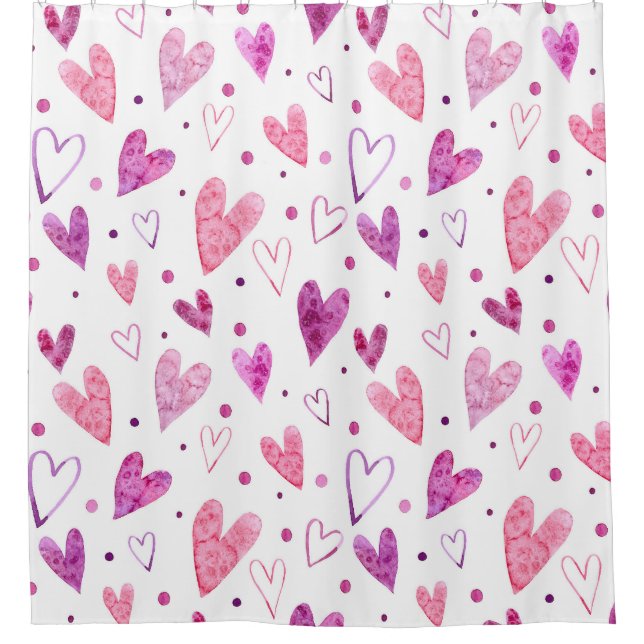 Rideaux De Douche Coeurs et Pois roses : Plaisir romantique. (Devant)