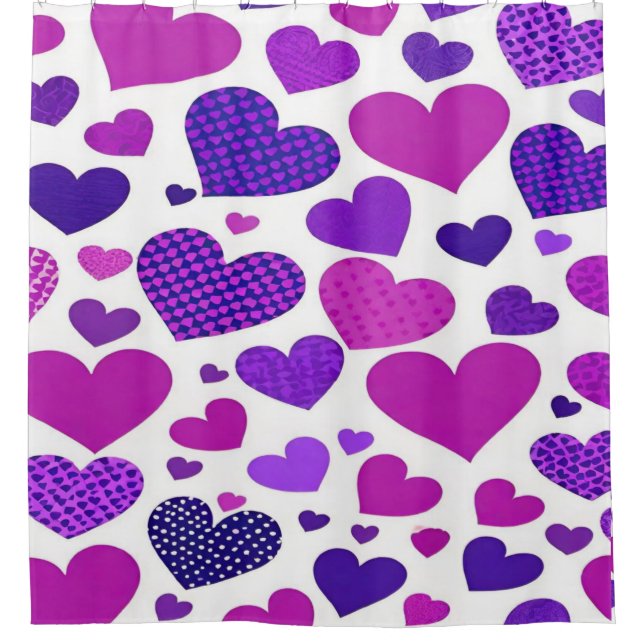 Rideaux De Douche Coeurs mignons, roses et violets (Devant)
