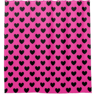 Rideaux De Douche Coeurs polka noirs sur rose fuchsia