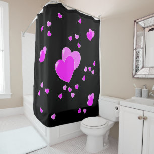 Rideaux De Douche Coeurs roses frappants sur Noir