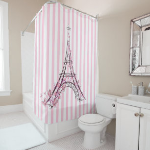 Rideaux De Douche Cœurs Roses & Papillons Paris Tour Eiffel
