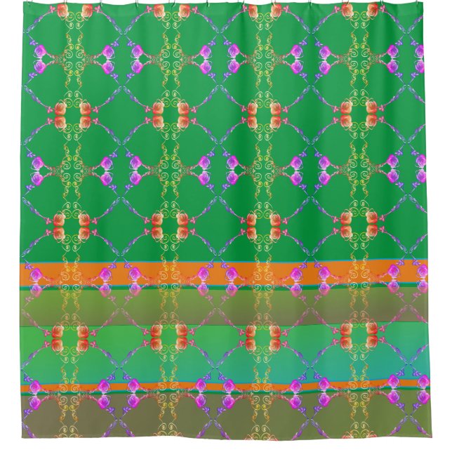 Rideaux De Douche Coeurs roses sur Apricot et Vert (Devant)