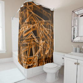 Rideaux De Douche coins carrés et taches "néon" orange