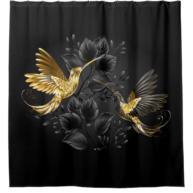 Rideaux De Douche Colibri noir et or (Devant)