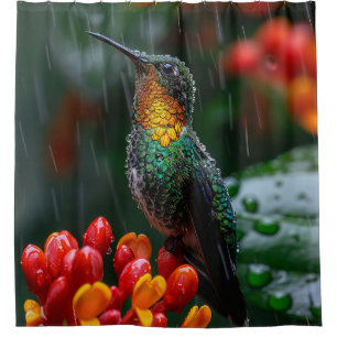 Rideaux De Douche Colibri perché sur une fleur vive
