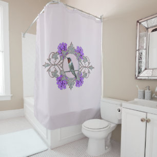 Rideaux De Douche Colibri Throated rouge avec les fleurs pourpres