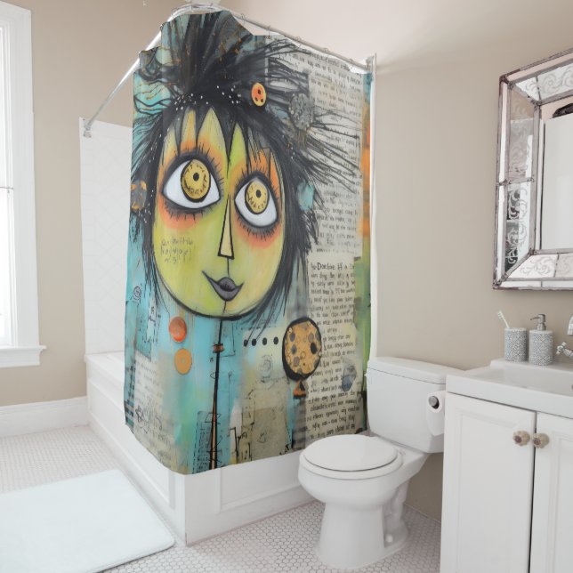Rideaux De Douche Collage Art Girl Lady 3 (En situation)