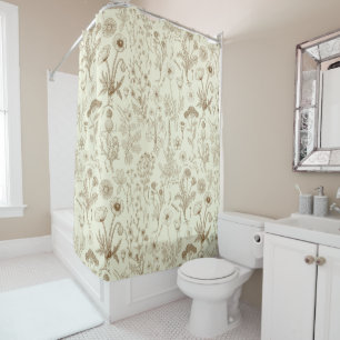 Rideaux De Douche Collage de fleurs sauvages / beige et sépia