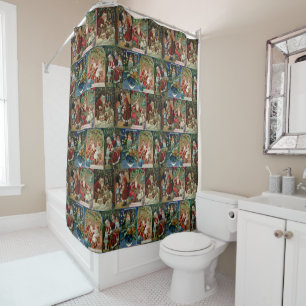 Rideaux De Douche Collage de la carte de Noël victorienne colorée