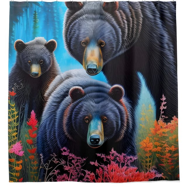 Rideaux De Douche Collage de la famille de l'ours (Devant)