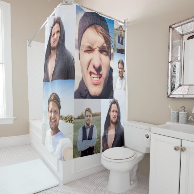Rideaux De Douche Collage photo Mettez votre visage sur un (En situation)