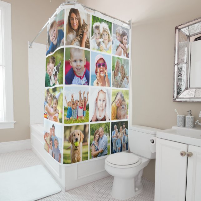 Rideaux De Douche Collage photo simple de 16 Carrés (En situation)