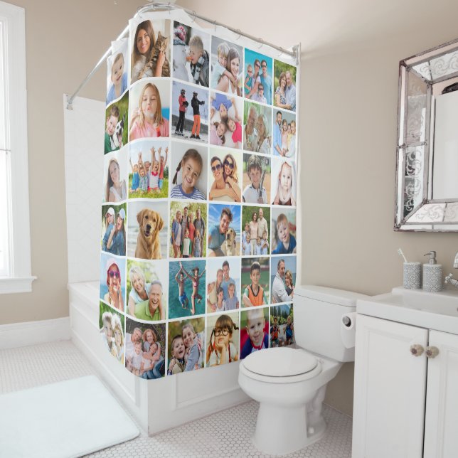 Rideaux De Douche Collage photo simple de 36 Carrés (En situation)