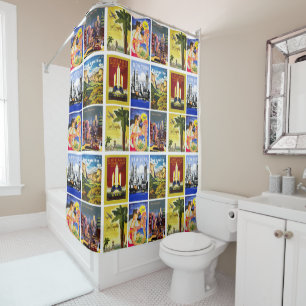 Rideaux De Douche Collage rétro vintage de Travel America