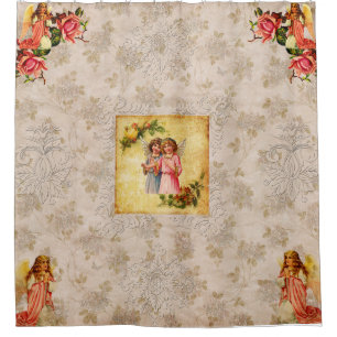 Rideaux De Douche Collage vintage Retro avec dentelle et fleurs