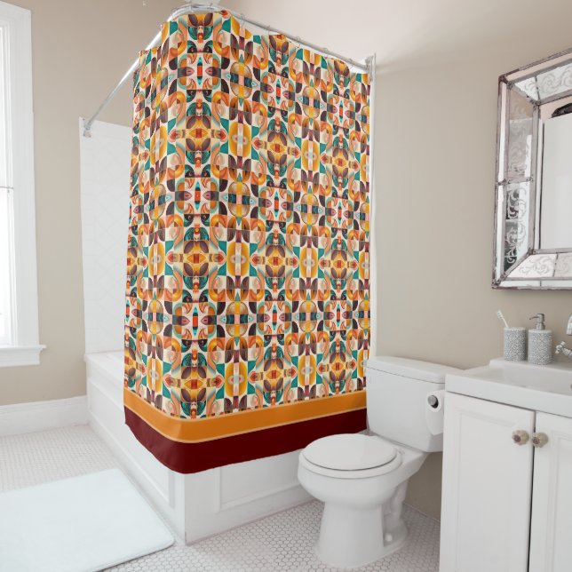 Rideaux De Douche Collection Carré Abstraite Retro tendance (En situation)