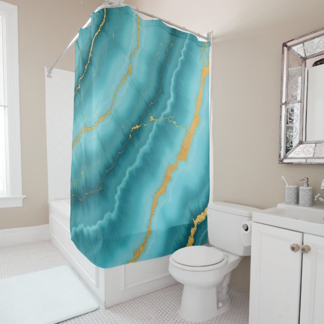 Rideaux De Douche Collection de marbre bleu turquoise populaire (En situation)