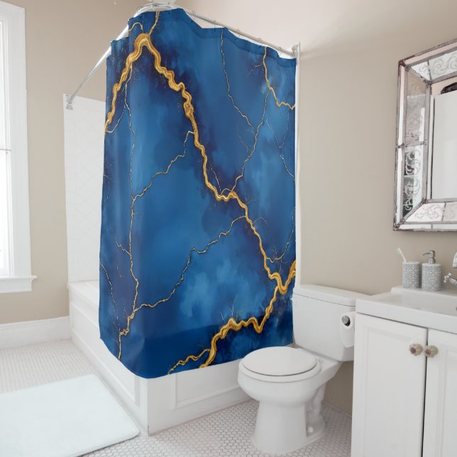 Rideaux De Douche Collection de marbre Royal Blue Gold (En situation)