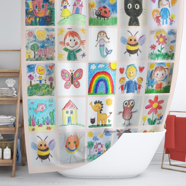 Rideaux De Douche Collection garde d'art pour enfants 25 dessins (Turn bath time into an art exhibit with this playful shower curtain!)