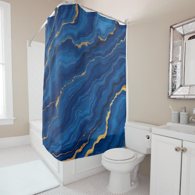 Rideaux De Douche Collection moderne de marbre Royal Blue Gold (En situation)