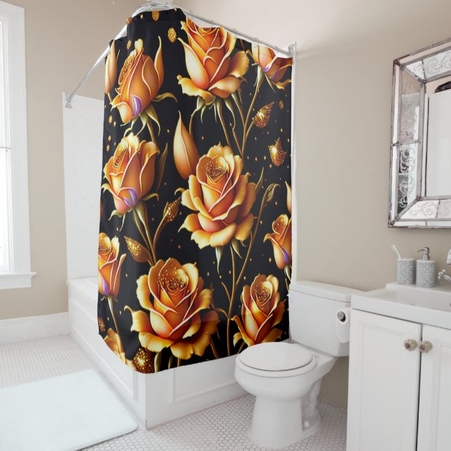 Rideaux De Douche Collection Rose tendance de luxe Big Gold (En situation)