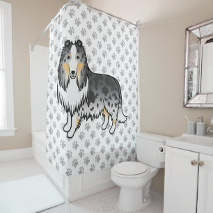 Rideaux De Douche Collie Rough Merle Bleu Chien de Dessin Animé Mign