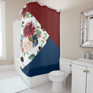 Rideaux De Douche Colorblock Boho Bloom   Bourgogne et Motif de mari