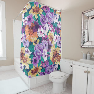 Rideaux De Douche Colorfu motif de collage de fleurs d'été