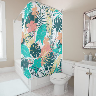 Rideaux De Douche Colorful tropical feuilles & fleurs collage
