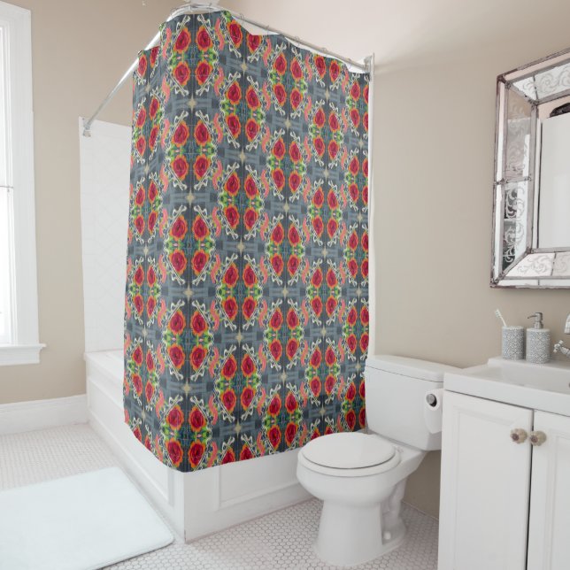 Rideaux De Douche conception de fleurs boho roses (En situation)