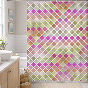 Rideaux De Douche Conception de mosaïque rose vert orange