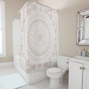 Rideaux De Douche Conception de motif mandala rose et vert pastel