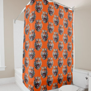 Rideaux De Douche Conception de motif tête de tigre orange