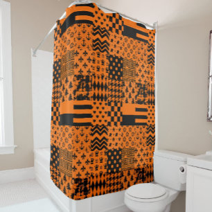 Rideaux De Douche Conception de Patchwork Motif mixte orange noir