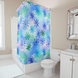 Rideaux De Douche Conception des flocs de neige colorés bleu et vert