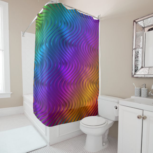 Rideaux De Douche Conception psychédélique acide de vagues numérique (En situation)