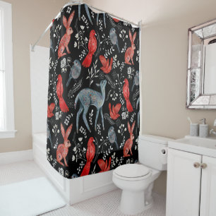 Rideaux De Douche Conceptions de motifs floraux de style art populai