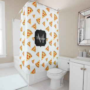 Rideaux De Douche Cool et fun pizza tranches motif Monogram blanc