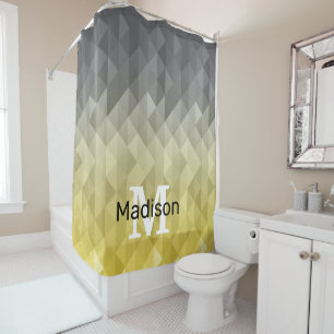 Rideaux De Douche Cool gris jaune Ombre motif géométrique Monogramme