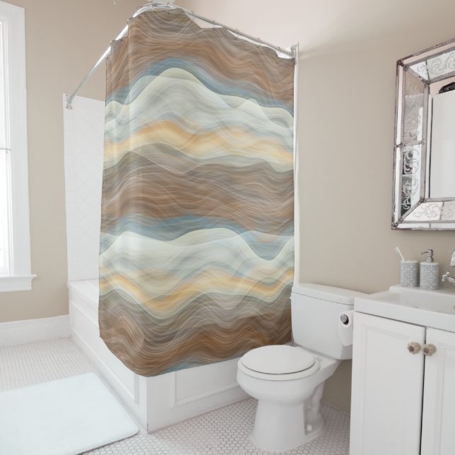 Rideaux De Douche Cool Retro Abstrait Artistic Waves Motif (En situation)