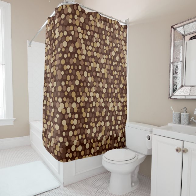 Rideaux De Douche Cool rétro Brown Points Salle de bain Douche ridea (En situation)