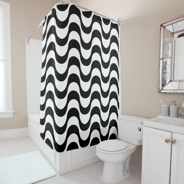Rideaux De Douche Copacabana motif noir et blanc (En situation)