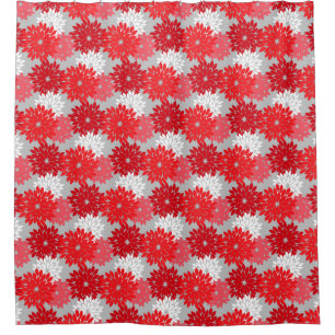 Rideaux De Douche Copie florale moderne de kimono, rouge et gris de