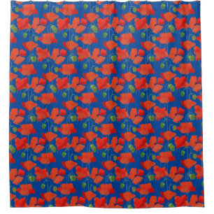 Rideaux De Douche Coquelicots Écarlates Brillants sur Motif Floral B