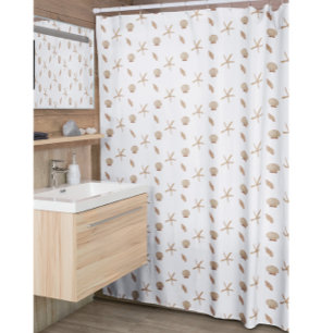 Rideaux De Douche Coquillage marin et Motif de poisson étoilé Bleu b