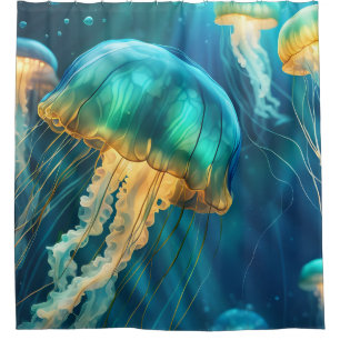 Rideaux De Douche Coquillages bleus et verts