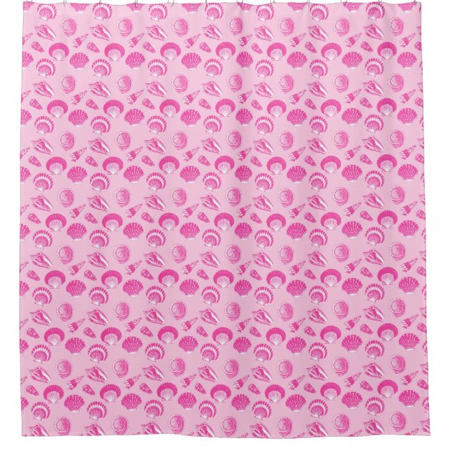 Rideaux De Douche Coquillages - Fuchsia rose et blanc (Devant)