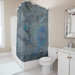 Rideaux De Douche Coquillages Ocean Beach Bleu Style Métallique Naut