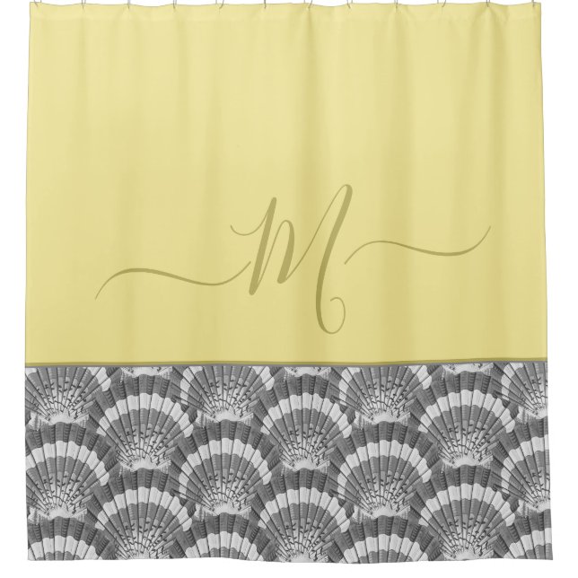 Rideaux De Douche Coquille de coquillage moderne marine jaune gris (Devant)